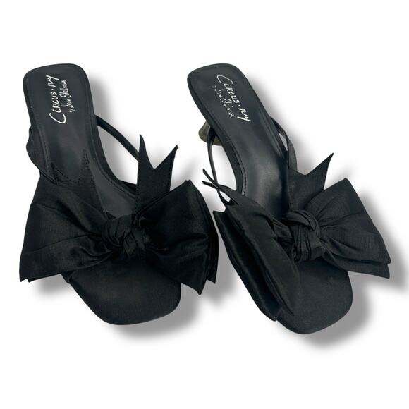 Circus New York Black Heels Size 9.5 Bow Kitten Heel Thong Flip Flop Sandals EUC - Picture 8 of 11